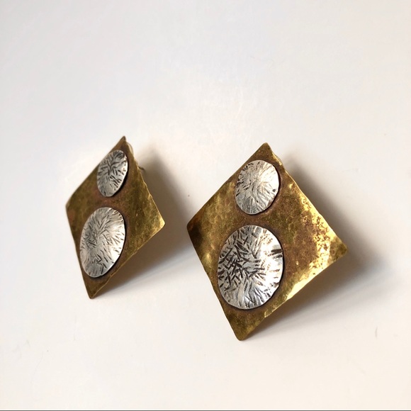 Vintage Jewelry - Vintage | Hammered Metal Statement Stud Earrings